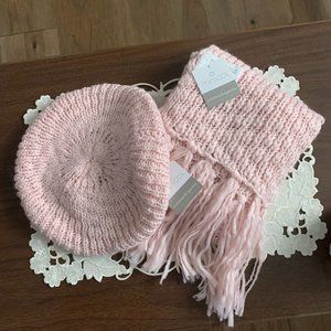 NWT Pink Beret Hat and Scarf Set
